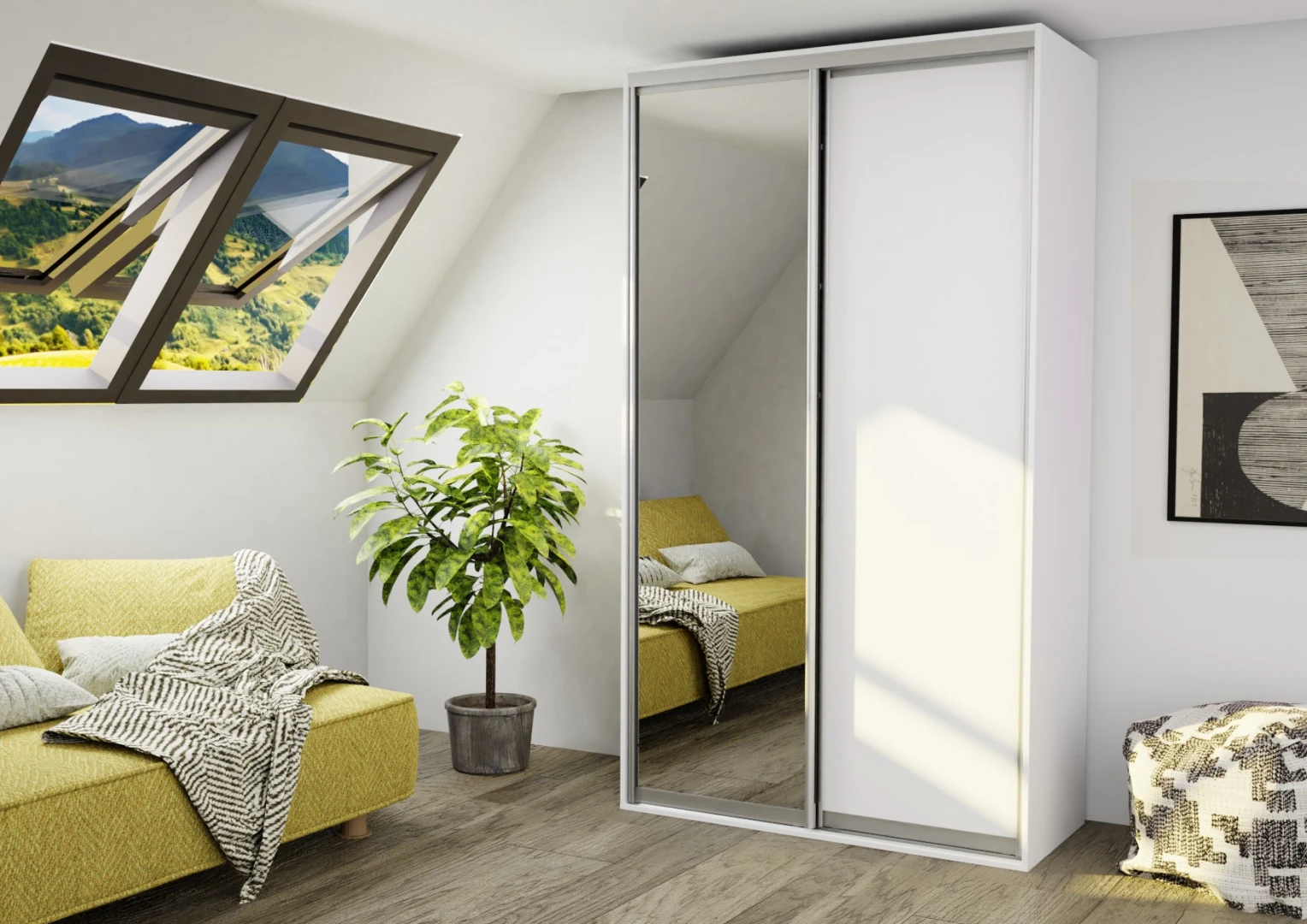 Šatníková skriňa EX140 so zrkadlom, šírka 140 cm