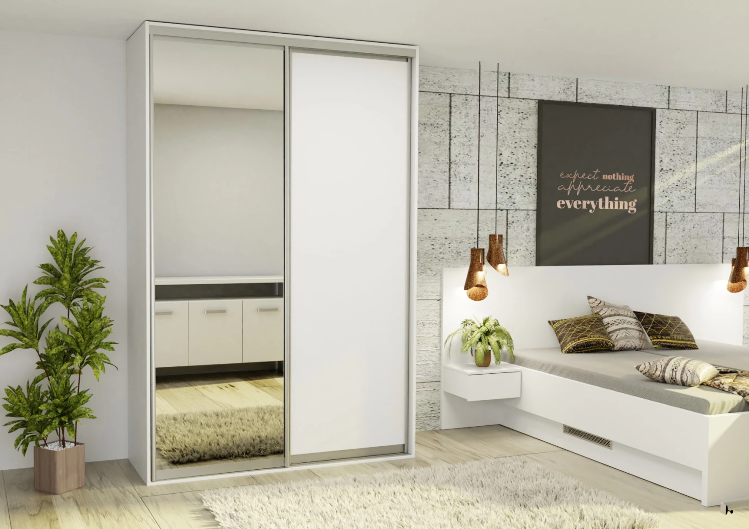 Šatníková skriňa EX160 so zrkadlom, šírka 160 cm