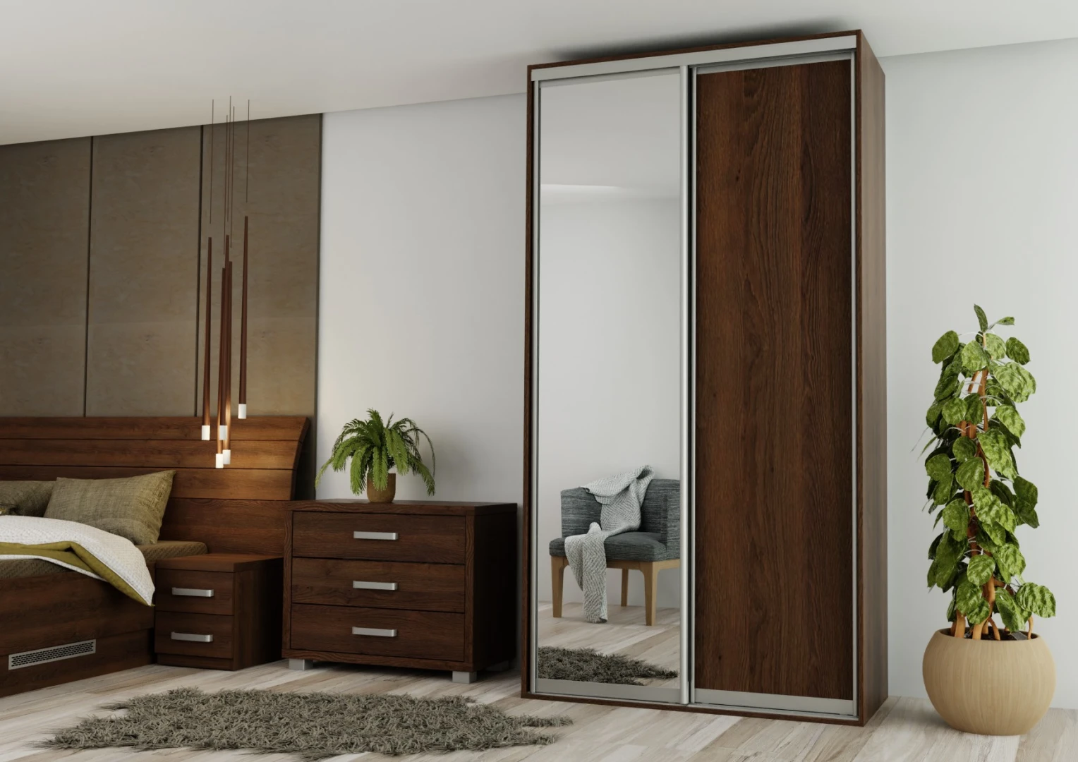 Šatníková skriňa EX130 so zrkadlom, šírka 130 cm